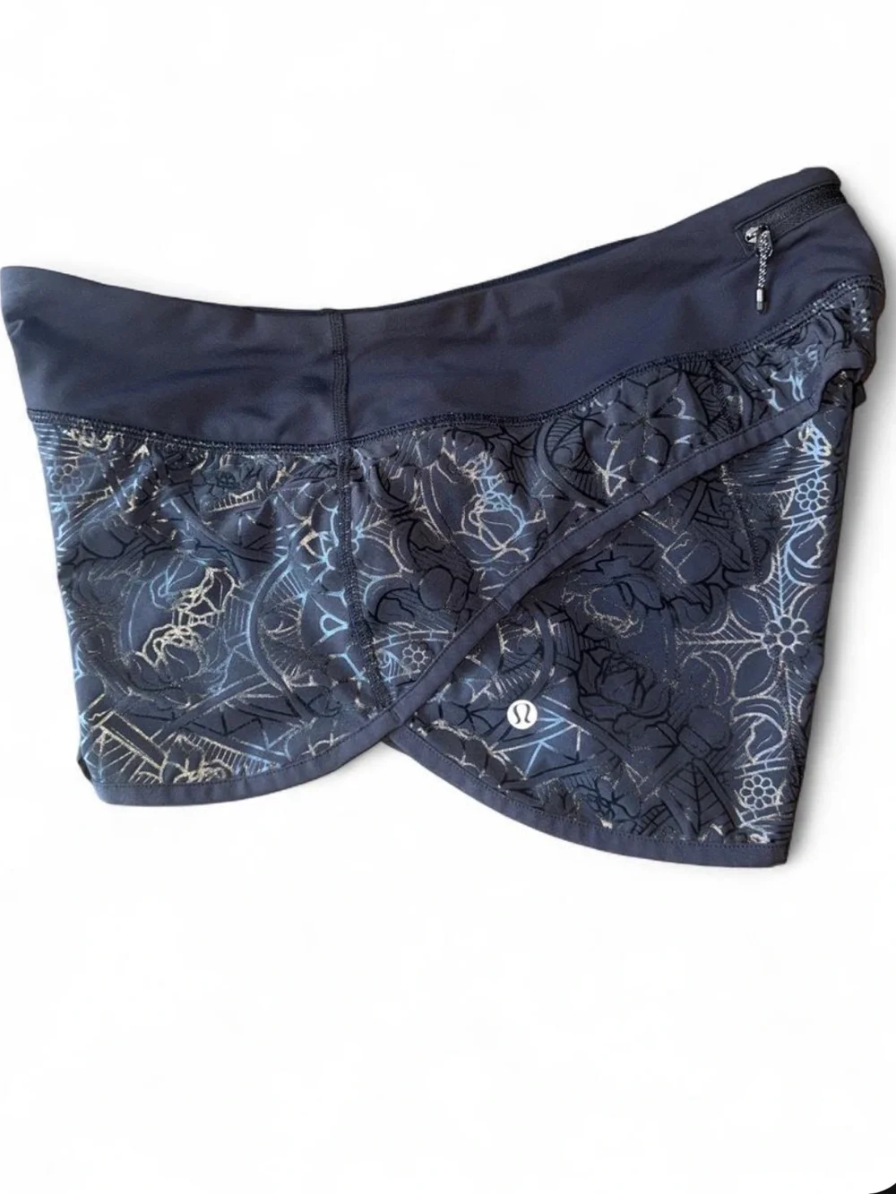 lululemon Athletica Run Speed Short 2-way Stretch Black w abstract line pattern